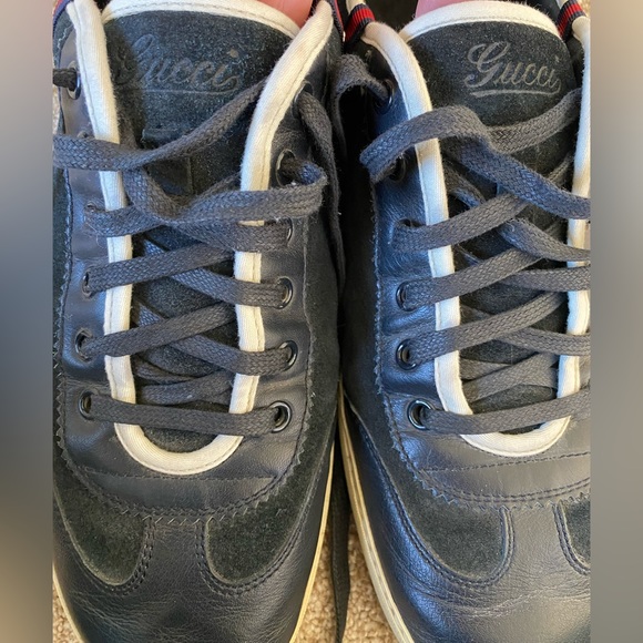 Gucci Low Top Leather and Suede Black Lace Sneakers Size 8 - Picture 8 of 10